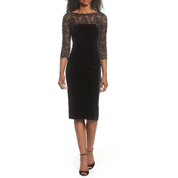 Eliza J Dresses & Skirts - Eliza J Women's Black Lace Velvet Sleeveless Boat Neck Sheath Dress Size 6